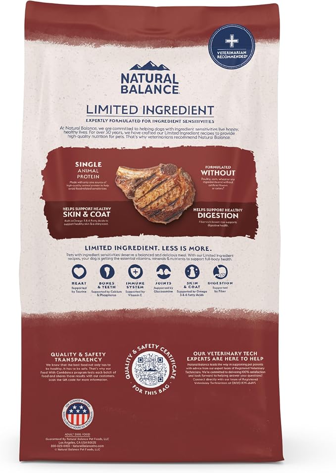 Natural Balance Limited Ingredient Dry Dog Food - Complete Nutrition for Adult Dogs - Wholesome Grains Brown Rice Recipe - Limited Ingredient Formula - 4 lb - Beef & Brown Rice
