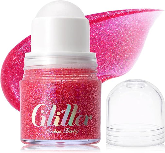 Erinde Holographic Body Glitter Gel, Roll-On Face Hair Glitter for Mermaid Makeup Festival Party Rave Accessories, Chunky Sequins Chameleon Shimmer Christmas Makeup for Women Girls, 05 Cherry Glow