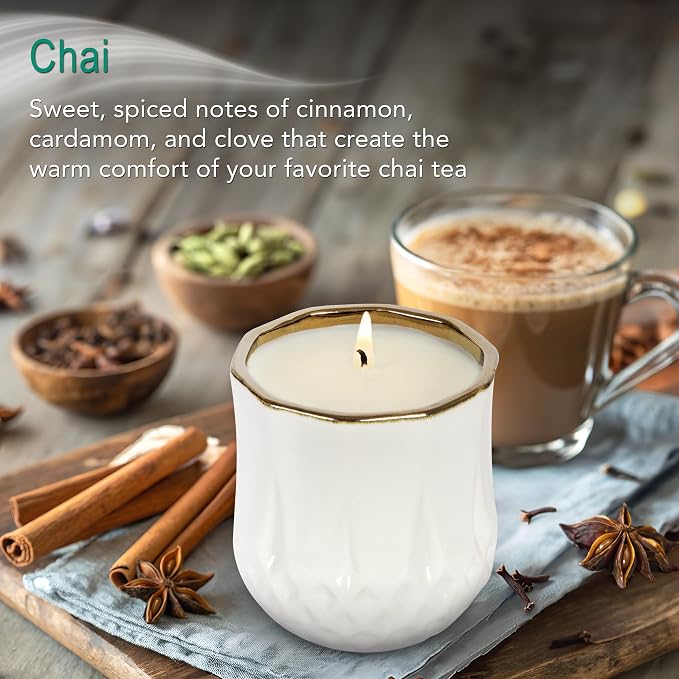 Hyggelight - The Growing Candle, Chai Scented, 9oz Ceramic Pot, Aromatherapy Candles for Home, 100% Soy, Astrid