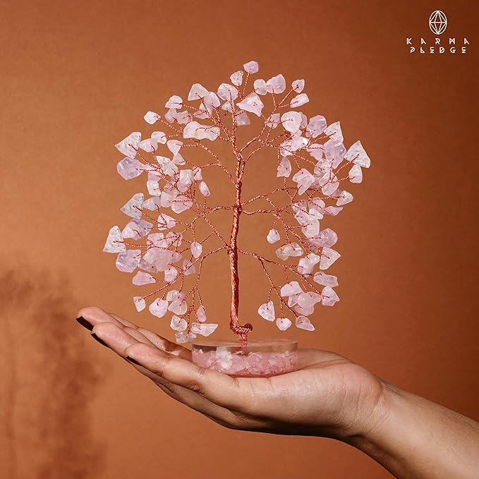 Rose Quartz Crystal Tree of Life Birthday Gifts for Women, Men, Friends, Handmade Healing Chakra Tree for Home Office Decor, Positivity, Good Luck, Money, Unique Gifts for Her Mom, Sister, Dad