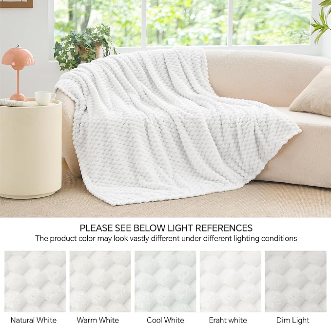 BEDELITE White Twin Blanket for Couch, Soft Cozy Gifts for Women, 60 * 80 | 3D Jacquard Decorative Fleece Blanket, Super Soft Plush Throw, Cute Birthday Gift for Women & Men, Suitable for All Seasons