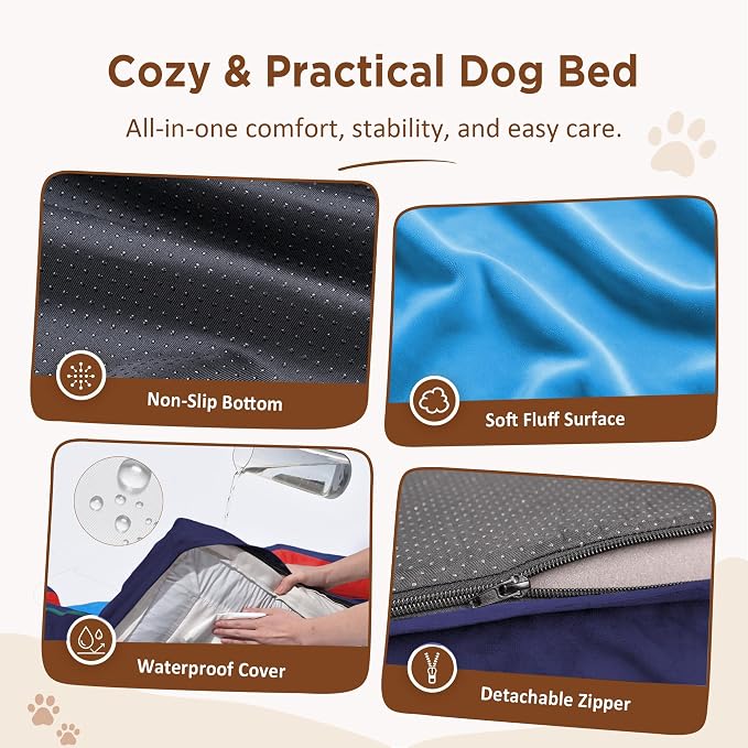 Comfort Expression Orthopedic Dog Bed for Extra Large Dogs with Bolster | Waterproof Dog Couch Bed with Washable Cover & Non-Slip Bottom, Supportive Egg Crate Foam XL Pet Bed, 45x35 Inch