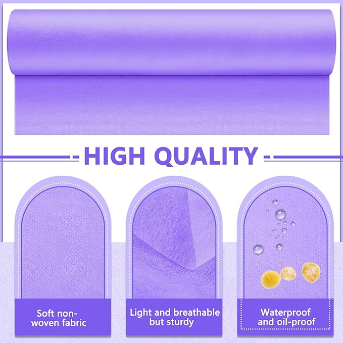 Tudomro 2 Rolls Disposable Non Woven Bed Sheets 24 x 71 Inch Massage Table Paper Covers Non Woven Fabric Massage Sheets Waterproof Spa Breathable Bed Cover for Beauty Salon (Purple)