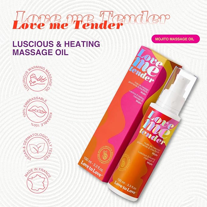 Love Me Tender Luscious Hydrating Mojito Warming Massage Oil – Kissable Flavored Massage Oil for Couples Intimacy, Romantic Date Night, Couples Play, Sensual Body Oil, Intimacy Items 3.3 fl oz