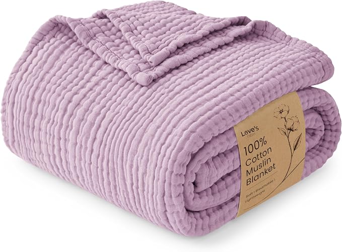 Love's cabin 100% Cotton Muslin Blanket, 6 Layer Lightweight Breathable Gauze Throw Blanket 50 x 60 Inches, Soft All Season Blanket for Couch, Bed, Sofa, Lavender