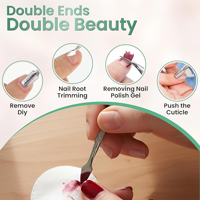 Professional Cuticle Pusher Tool - 4 Pcs Stainless Steel Dual Head Cuticle Trimmer, Spoon Shaped Nail Cleaner Tool & Nail Scraper Durable Pedicure & Manicure Tool for Fingernails & Toenails (Silver)