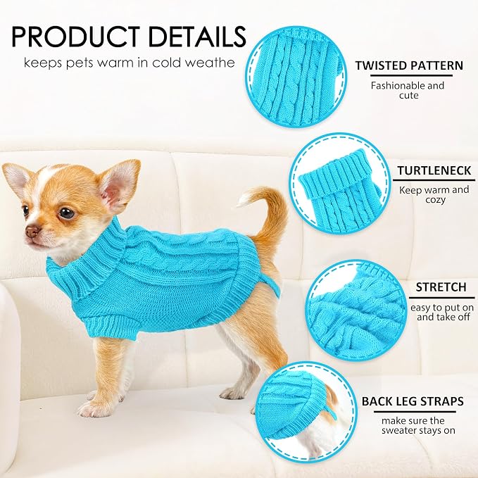 2 Pack Dog Sweaters for Small Dogs, Chihuahua Yorkie Sweater, Dog Clothes for Small Dogs, Winter Warm Pullover Clothing, Pet Cat Cold Weather Puppy Clothes Outfits L