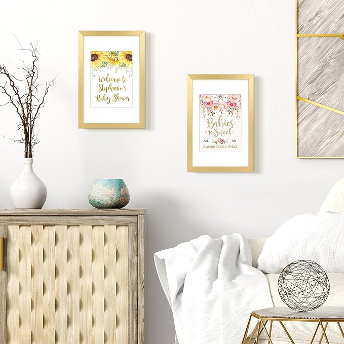 upsimples 8x12 Picture Frame, Gallery Wall Frames Set of 5, Gold | Photo Frame Collage Wall Decor, 6x8 Picture Frame with Mat for Family, Baby, Wedding, Hallway, Christmas