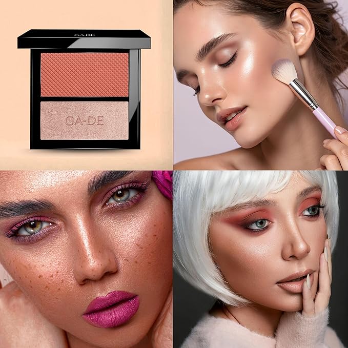 GA-DE Velveteen Blush and Shimmer Duet, 50 - Formulated with Micronized Pearls and Pigments for Sculpting Face and Décolleté - Paraben-Free - 0.26 oz