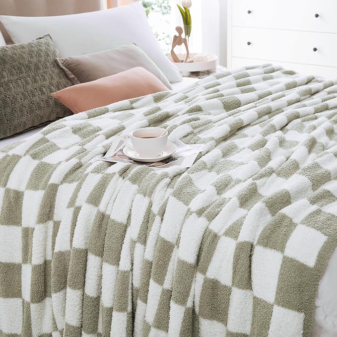 Soft Queen Blanket for Bed-Cozy Warm Reversible Knitted Blankets | Lightweight Fluffy Decor for Women, Mom, Her & Girls, Sofa, Chair, Couch, 90x90in, Sage Green