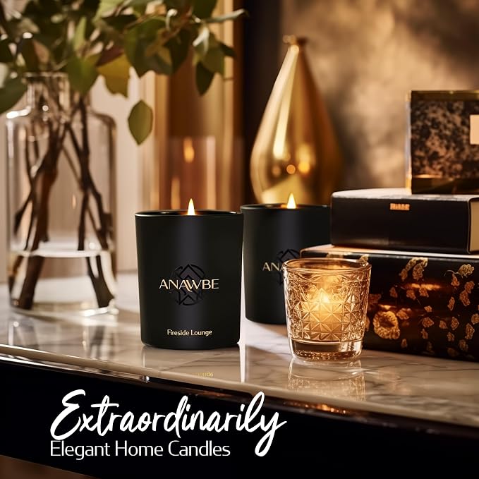 Fireside Lounge Scented Candle for Men - Soy, Black, Luxury Vessel & Gift Box - 45-Hour Long-Burning Premium Masculine Scent