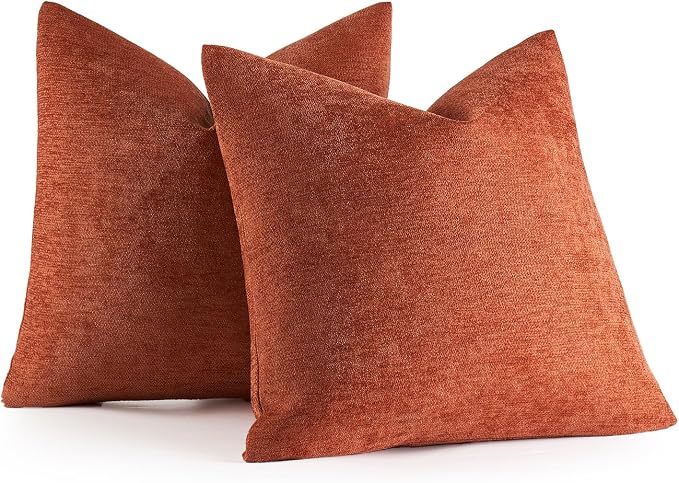 MIULEE Pack of 2 Rust Decorative Fall Pillow Covers 20x20 Inch | Soft Chenille Couch Autumn Throw Pillows Farmhouse Cushion Covers for Home Decor Sofa Bedroom Living Room