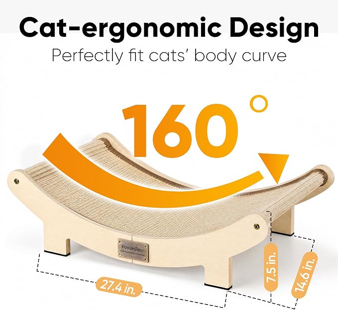 FUKUMARU Extra Large Sisal Cat Scratcher Bed Indoor Sturdy Wood Scratch Bed | 27.4 Inch Large Cat Scratching Bed Scratch Pad, 100% Natural Sisal Cat Hammock, Solid Wood Frame Lounger Chair Sofa