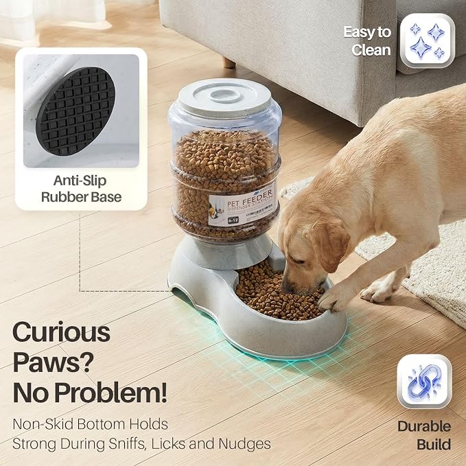 Flexzion Gravity Pet Feeder, Dog and Cat Food Dispenser, 1-Gallon Capacity | Self-Replenishing Dry Food Station with Non-Skid Feet and a Carry Handle; Holds Approximately 4-6 Lb Of Kibble
