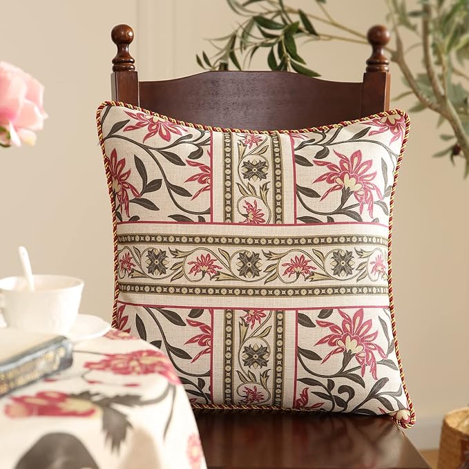 patdrea Vintage Linen Throw Pillow Cover,18"x18",Set of 2-Schumacher B | Elegant Decorative Pillow Case with Zipper,Floral Pattern,Cushion Coverfor Couch Living Room Bedroom Sofa