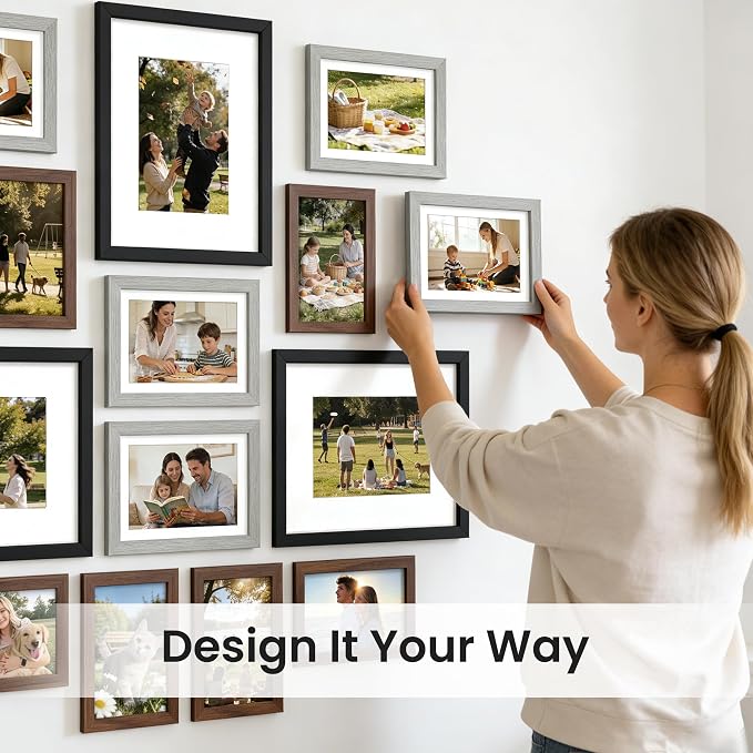 upsimples Picture Frames set of 19, Including 8x10, 5x7, 4x6 Rustic Frame | Black Brown Gray Multi Picture Frames Collage Wall Decor , Gallery Wall Frame Set, Gift For Christmas, Mothers' day, Wedding