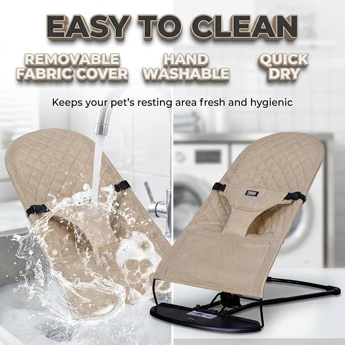 Cat & Dog Rocking Chair - Bouncer Bed for Frenchie, French Bulldog Lounge, Outdoor Portable Foldable Pet Furniture. Adjustable Height, Breathable Mesh, Safety Harness for Small Animals & Puppies