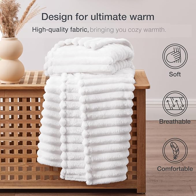 EXQ Home Gentle Soft Fleece Twin Size Blanket – Cozy Lightweight Blanket for Couch Bed – All-Season Warm Fuzzy Flannel Blanket for Women Mom Her – Gifts for Birthday(60"x80",White)