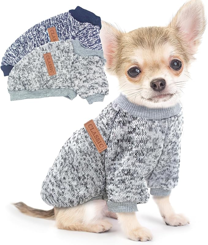 2 Pieces Dog Sweaters for Small Dogs Fall Dog Clothes Female Winter Fleece Puppy Sweaters Warm Outfit Pet Clothing Yorkie, Chihuahua, Bulldog, Dachshund, Pug, X-Large