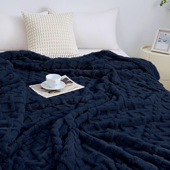 Aganear Fleece Throw Blanket for Couch Sofa 60"x80" Navy | Lightweight Fuzzy Throw,Warm Gift for Women,Christmas,Housewarming,Soft,Boho Design for Room Home Decor,All-Season Use