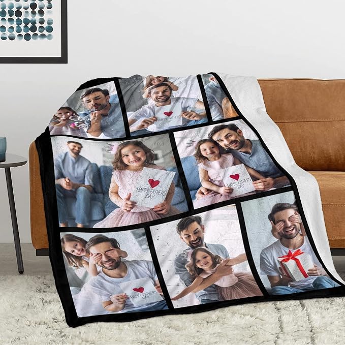 Custom Blanket with Photos, Personalized Throw Blanket | Customized Picture Blanket for Baby Mother Father Adult Friends Lovers Dog Pets, Personalized Gifts for Mom Dad from Daughter