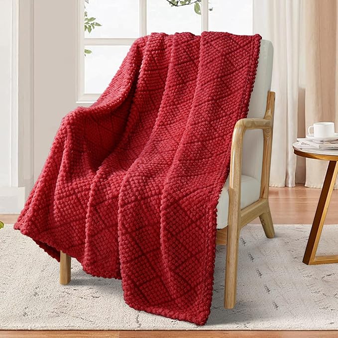 Whale Flotilla Soft Fleece Throw Blanket for Couch, Red | Jacquard Waffle Blankets for Home Decor, Lightweight and Cozy, All Season Suitable, 50x60 Inch