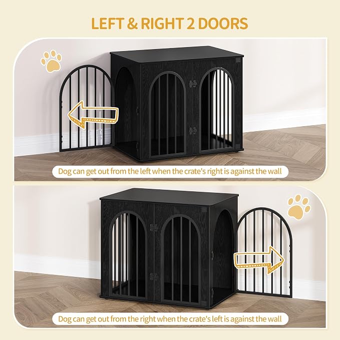 Hzuaneri 26.8'' Dog Crate Furniture,Dog Kennel Indoor for Small Dogs | Dog Kennel Furniture Wooden Dog Cage Heavy Duty Dog Crate Decorative Pet House End Side Table TV Stand,Black DFC85504B