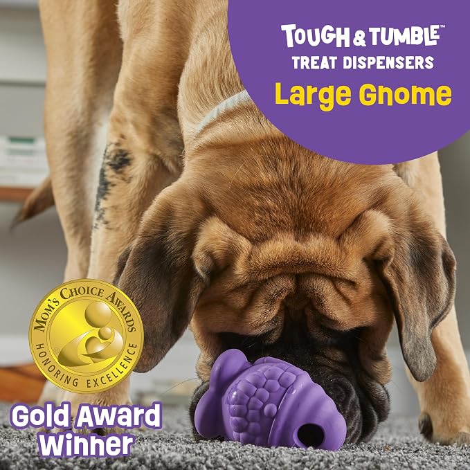 Brightkins Tough & Tumble Treat Dispenser Large Gnome - Enrichment Toys for Dogs, Treat Dispensing Dog Toys, Dog Toy Snack Dispenser, Interactive Puppy Games, Mental Stimulation for Dogs, Durable Ball