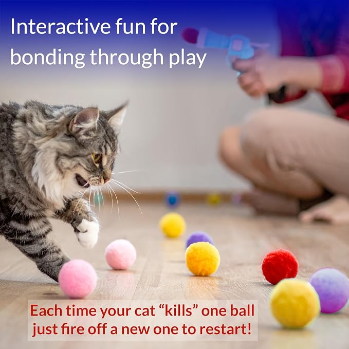 Pet Fit For Life Cat Ball Launcher - Interactive Cat Balls Toy, Medium Blue