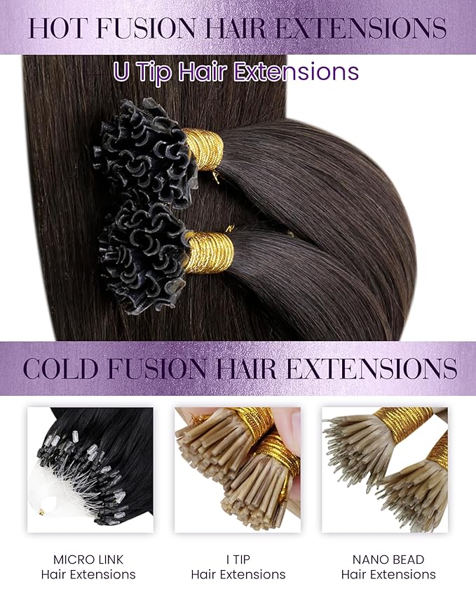 LaaVoo U Tip Hair Extensions Human Hair Brown K Tip Hair Extensions Real Human Hair Utip Hair Extension Darkest Brown 100g 100s 24Inch