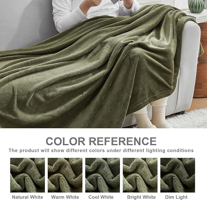Hansleep Queen Moss Green Fleece Blanket, Soft Flannel Bed Blanket | Fuzzy Cozy Blanket 90x90 Inches, Multi-use for Bed, Sofa, Couch, Travel, Camping, All Season Warm Lightweight Cover