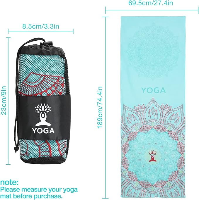MoKo Yoga Towel, Non Slip Hot Yoga Mat Yoga Blanket Printing Pattern Quick Dry with Corner Pocket for Bikram, Pilates, Gym Workout, Outdoor Picnic, Lotus