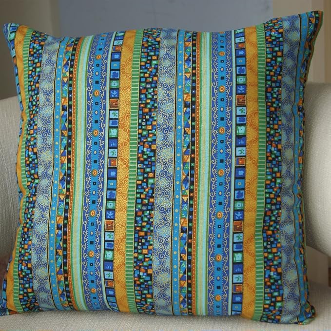 TAOSON Blue Stripe Bohemian Style Antique Cotton Blend Linen Sofa Throw Pillowcase Cushion Cover Pillow Cover with Hidden Zipper Closure Only Cover No Insert 18x18 Inch 45x45cm