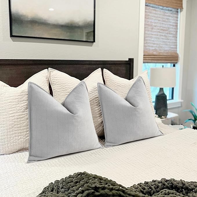 Light Gray Pillow Covers 18x18 Set of 2 Chenille Throw Pillow Covers with Elegant Design Soft and Luxurious Decorative Throw Pillows for Couch, Bed, and Home Decor