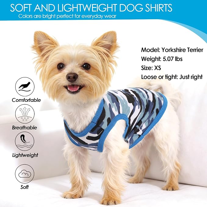 2 Pieces Chihuahua Clothes Summer Dog Shirts for Small Dogs Soft Small Dog Clothes Camouflage Pattern Breathable Pet Clothes for Yorkie Shih tzu Cat XXS~M (Small)