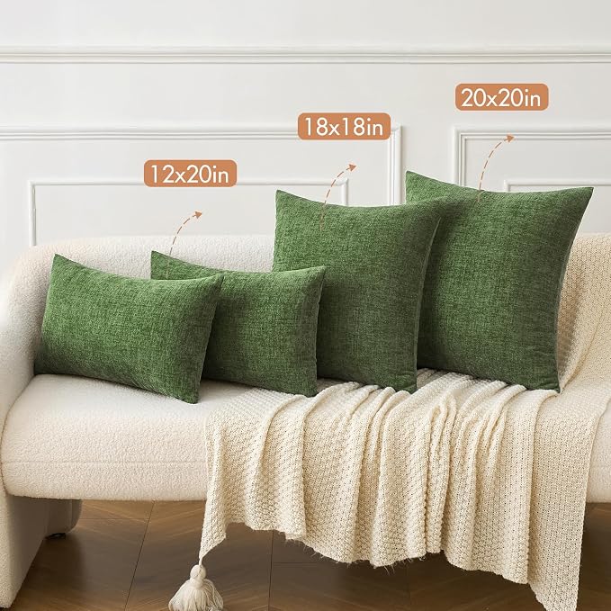 MIULEE Soft Chenille Throw Pillow Covers Moss Green 18x18 Inch Pack of 2 | Modern Home Decor, Classic Decorative Pillows, Solid Dyed Cases, Boho Couch Cushion Covers for Sofa Bed Living Room