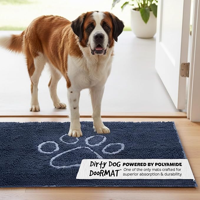 Dog Gone Smart Dirty Dog Doormat Runner - Mist Grey, 60 x 30 inches | Fast Drying Rug with Super Gripper Backing for Clean Floors - Absorbent Microfiber and Machine Washable Mat for Muddy Paws