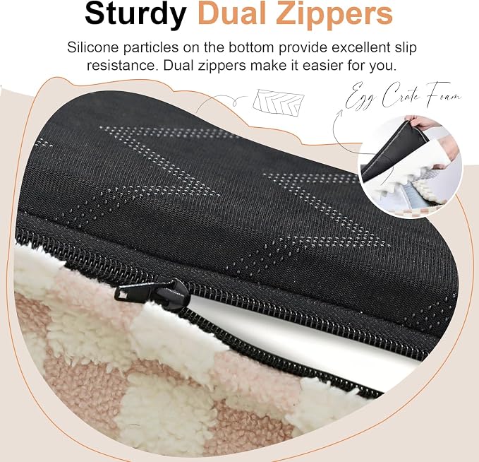 Orthopedic Dog Bed for Large Dogs, 36 x 27 Inch, Pink Grid | Egg crate foam for joint support, 3-sided bolster pet sofa, waterproof lining, washable cover, and non-skid base