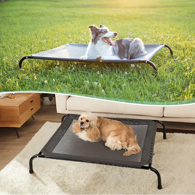 Cooling Elevated Dog Bed with Non-Slip Floor Protectors & Breathable Mesh, Raised Indoor & Outdoor Dog Cot Hammock, 41" L x 26" W x 8" Th, Medium, Grey