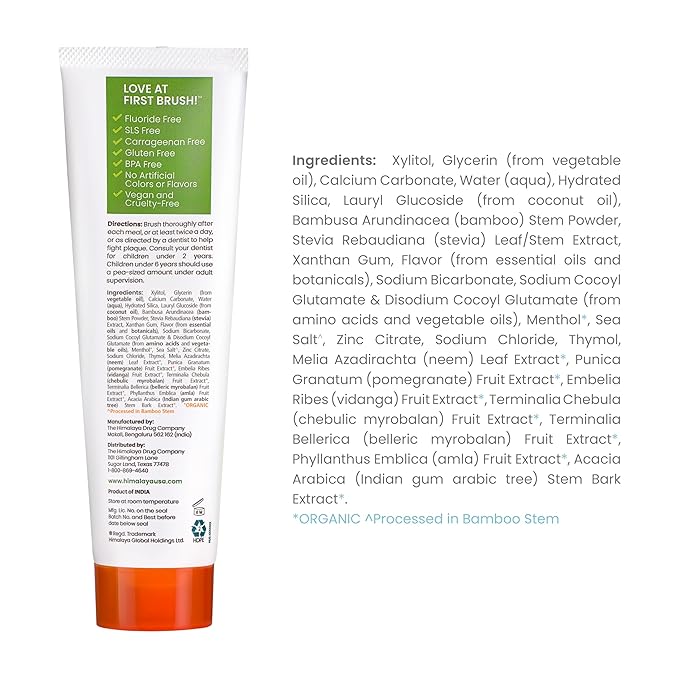 Himalaya Botanique Whitening Antiplaque Toothpaste with Bamboo + Sea Salt, Fluoride Free, for Gentle Whitening, 4 oz