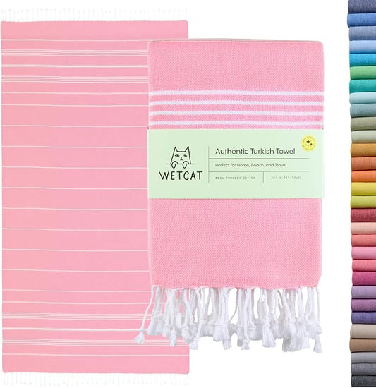 WETCAT Turkish Beach Towel Oversized (38"x71") 100% Turkish Cotton, Made in Turkey - Sand Free, Extra Large, Ultra Soft, Quick Drying, Compact & Lightweight for Travel - Light Pink