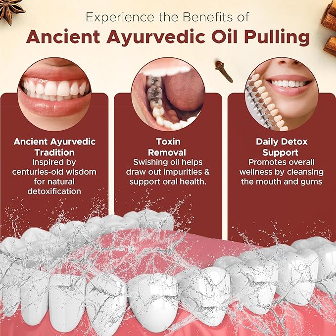 Ayurvedic Nano Hydroxyapatite Oil Pulling for Teeth and Gums | Cinnamon Flavored Organic Oral Rinse Mouthwash for Bad Breath | Essential Oils for Teeth Whitening, Gum Regrowth & Fresh Breath-8 FL Oz