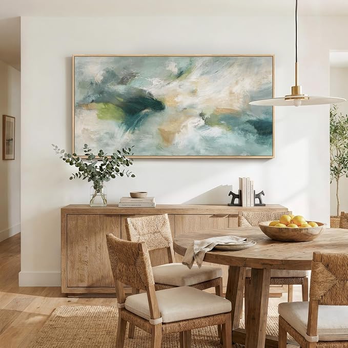 Large Framed Horizontal Sage Green Abstract Wall Art, 1 Piece 30x60 In | Modern teal canvas prints, Wood frame, Contemporary wall pictures, Minimalist artwork, Wall decor for bedroom dining room