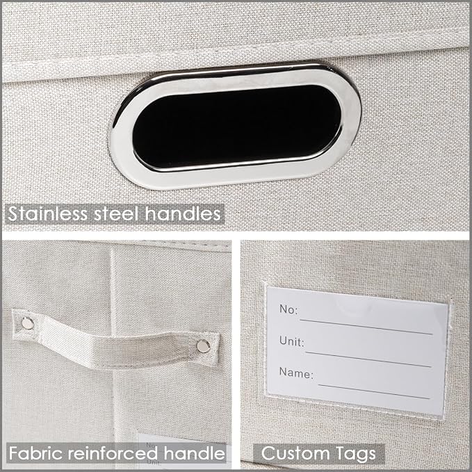 Collapsible Storage Bin with Lid [3-Pack] Fabric Foldable Storage Box Organizer Container Basket Cube with Cover for Home Bedroom Closet Office Beige(15.3x10x9.7)