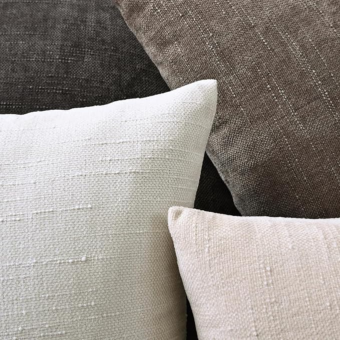 Set of 4 Soft Textured Decorative Throw Pillow Covers 24x24 Inch Cozy Farmhouse Cushion Cover Square Accent Pillow Cases for Bed Couch Sofa Living Room, Neutral