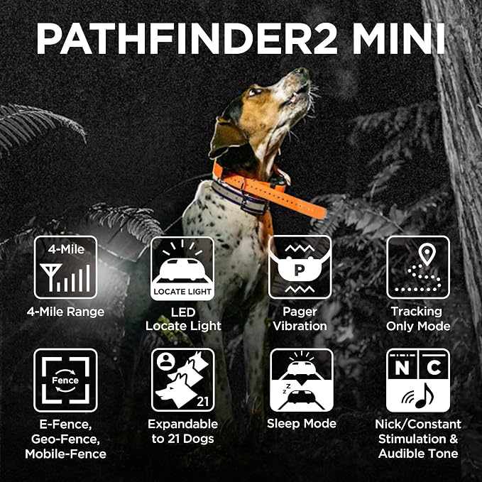 Dogtra PATHFINDER 2 MINI Additional Receiver Dog GPS Tracker e Collar Green LED Light No monthly fees Free App Waterproof Smartwatch control Satellite Real Time tracking long range Smartphone required