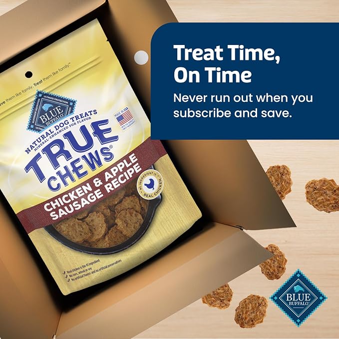 Blue Buffalo True Chews Chicken & Apple Sausage Dog Treats, 12 oz | Real Chicken First, Tender & Chewy, Made in the USA, No Artificial Preservatives