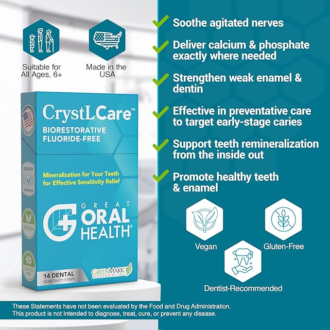 CrystLCare Tooth Sensitivity Treatment for Lasting Relief for Adults & Kids – Sensitive Teeth Dental Strips for Nano Hydroxyapatite Enamel Remineralization & Sensitive Tooth Enamel Repair (14 Count)