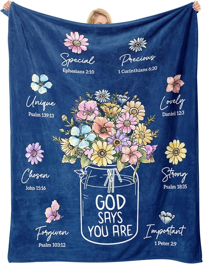 Navy Blue Christian Religious Gifts for Women, Christian Blanket 80''x 60'' | Birthday Gifts for Women, Christmas Spiritual Baptism Religious Gifts for Sister Mom Daughter Girls Wife, Soft Throw Blankets