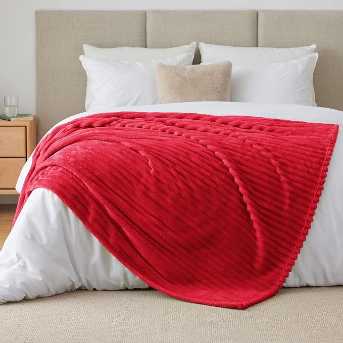 BEDELITE Ribbed Twin Blanket for Couch & Bed, Red, 60"x80" | Ultra-Soft Plush Fleece, Cozy, Warm Yet Lightweight, Ribbed Texture, Home Decor, Machine Washable, Giftable, All-Season Use